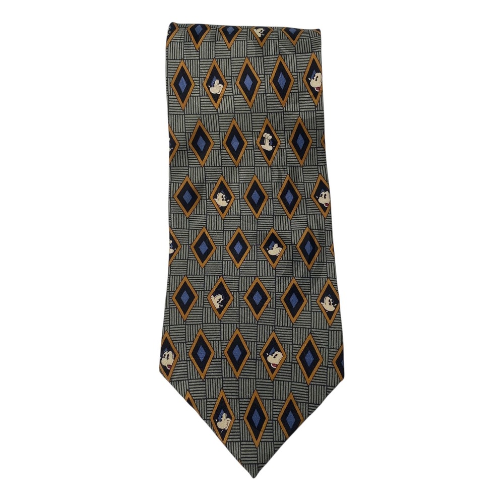 Vintage‎ Walt Disney World Mickey Mouse Silk Necktie Diamond Pattern B14Q